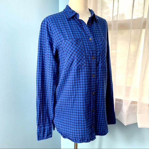 J. Crew Blue Flannel Mini Buffalo Check Button Down - Picture 7 of 8